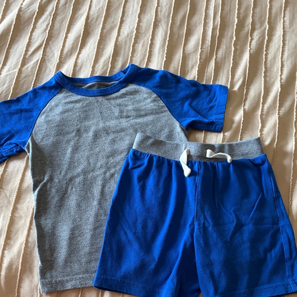 The Children's Place Blue and Gray Raglan Tee & Shorts Set